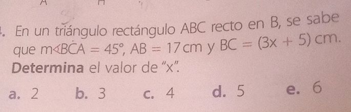 En un triángulo rectángulo ABC recto en B, | StudyX