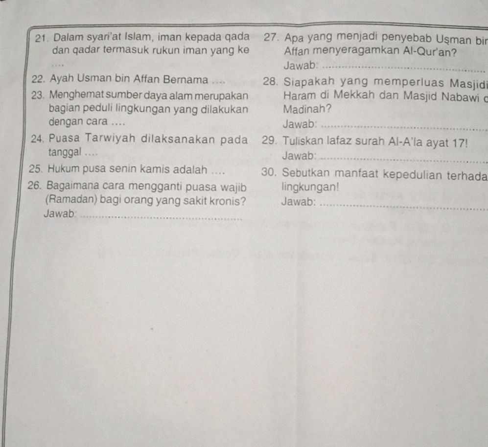 21. Dalam syari'at Islam, iman kepada qada | StudyX