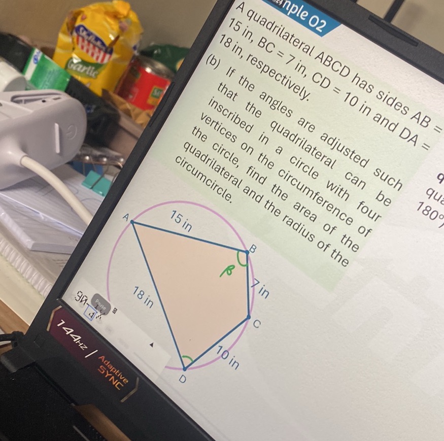 A quadrilateral ABCD has sides AB = 15 in, | StudyX