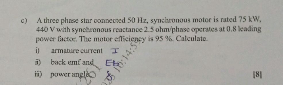 c) A three phase star connected 50 Hz, | StudyX