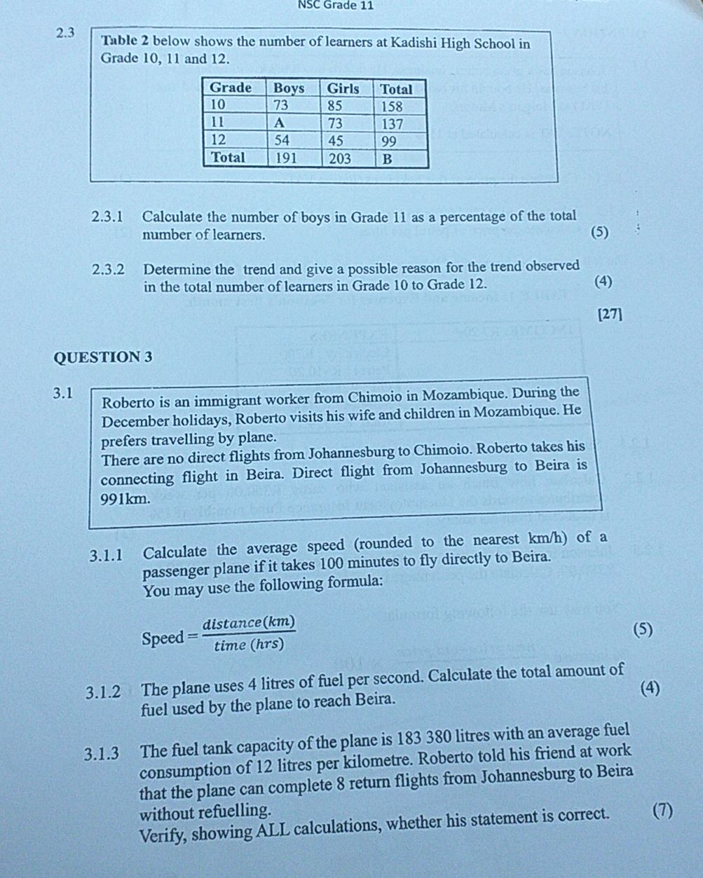 2.3 Table 2 below shows the number of | StudyX