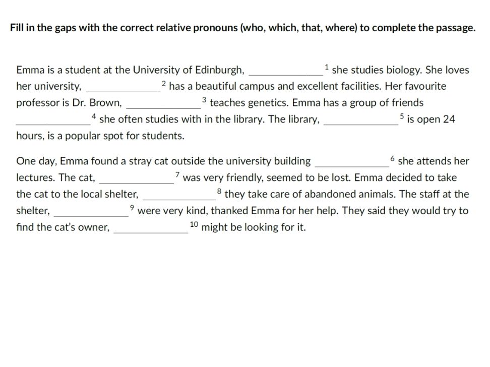 Fill in the gaps with the correct relative | StudyX