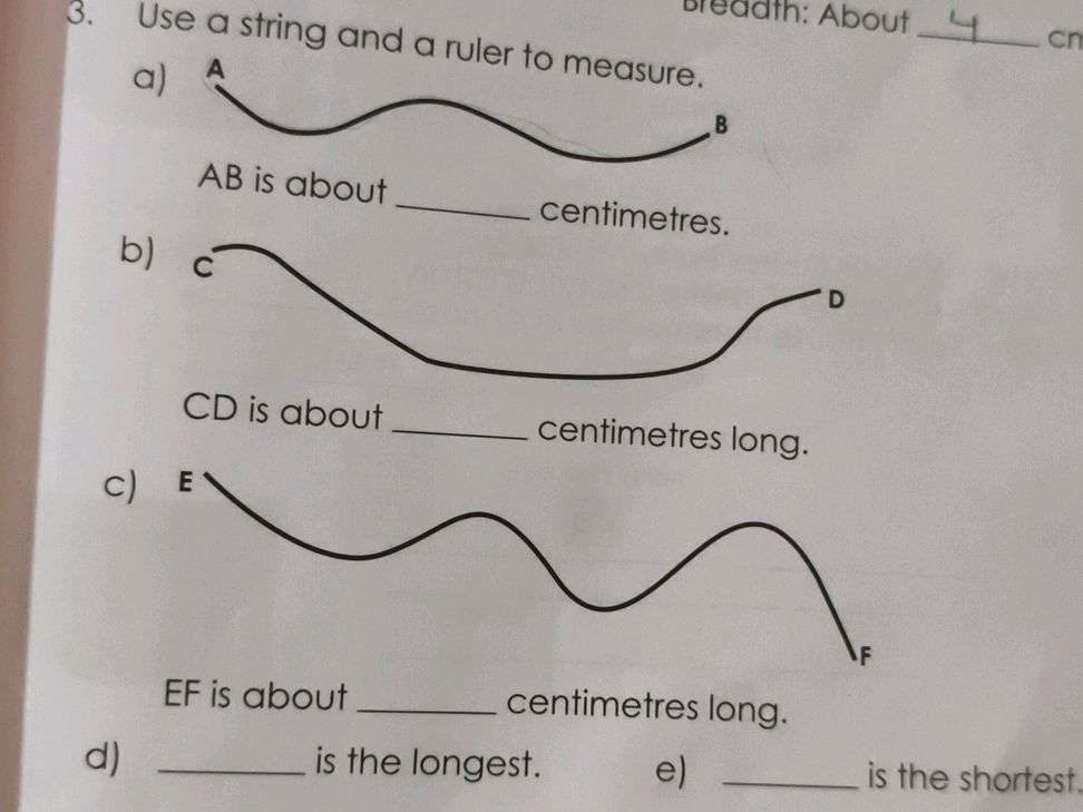 3. Use a string and a ruler to measure. a) | StudyX