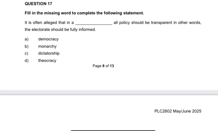 QUESTION 17 Fill in the missing word to | StudyX