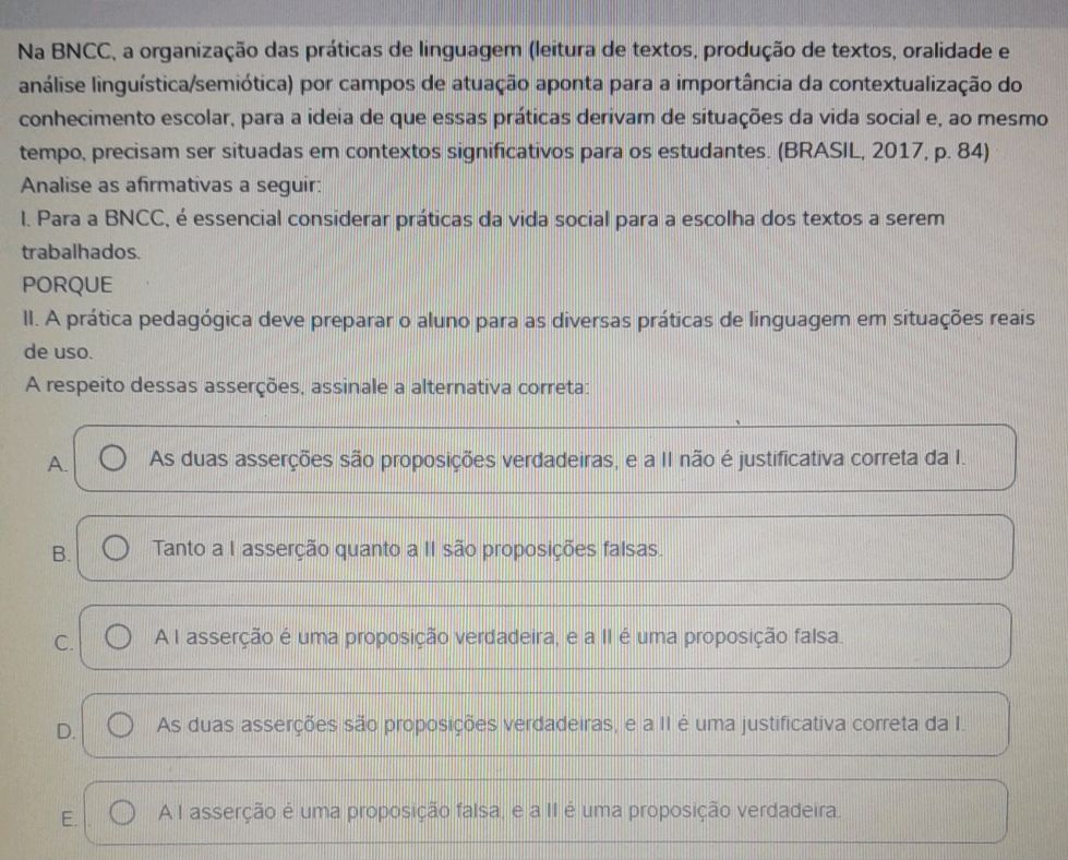 Na BNCC, a organização das práticas de | StudyX