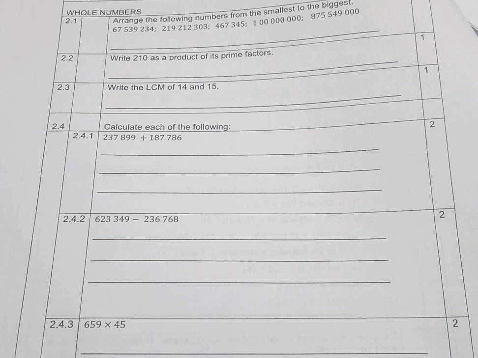 2.1 Arrange the following numbers from the | StudyX