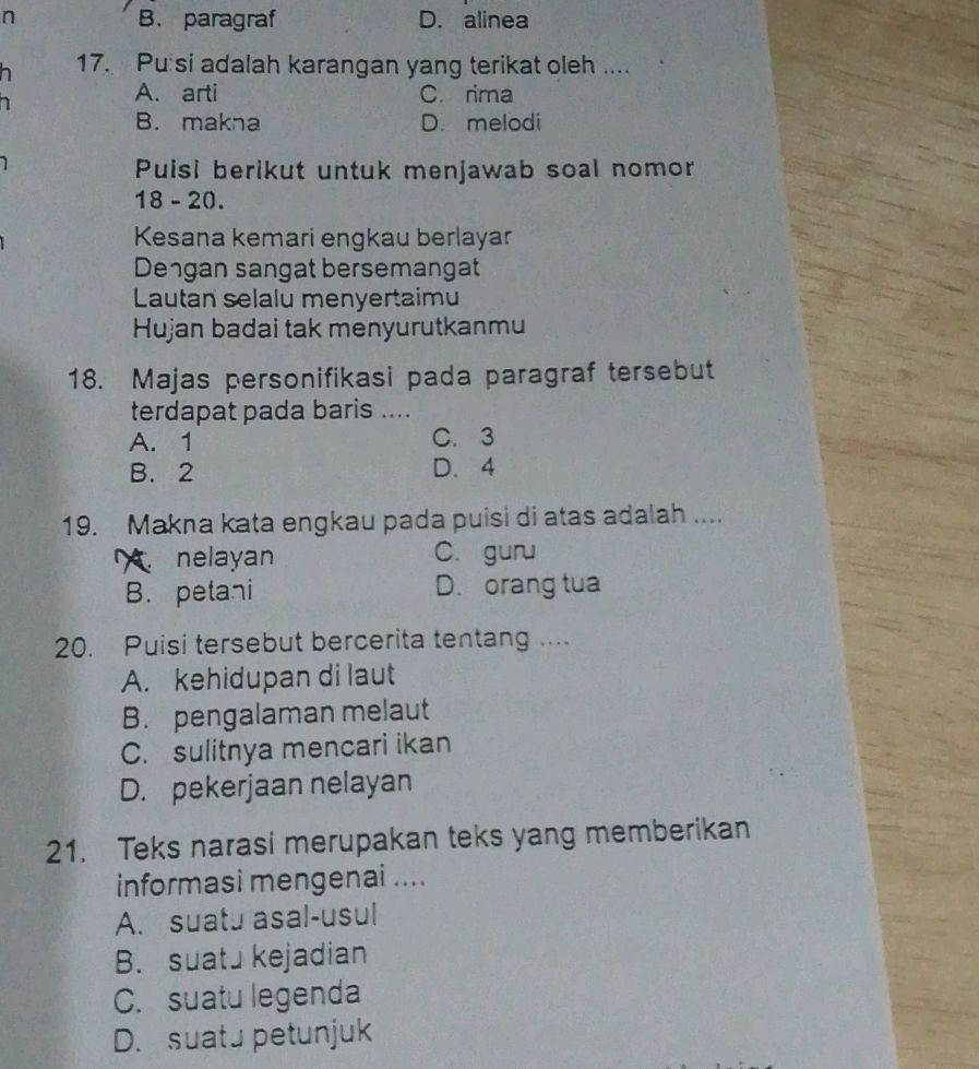Contoh Rima 17. Puisi adalah karangan yang terikat oleh | StudyX