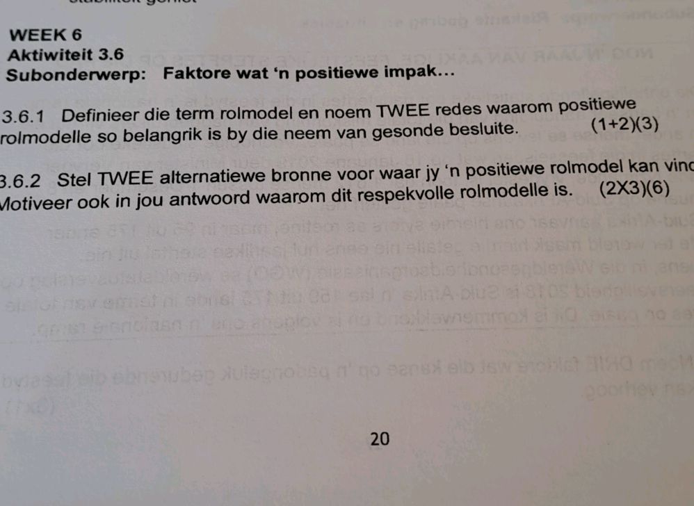 Verkeerde Rolmodelle 3.6.1 Definieer die term rolmodel en noem
