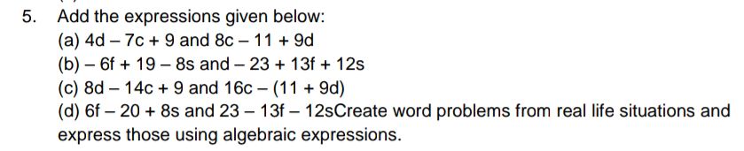 5. Add the expressions given below: (a) 4d | StudyX