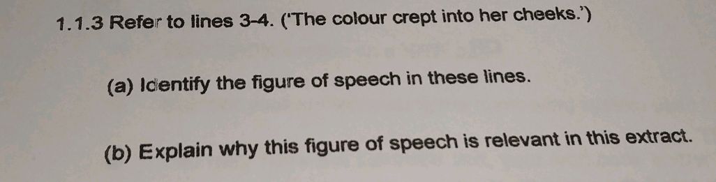 1.1.3 Refer to lines 3-4. ('The colour crept | StudyX