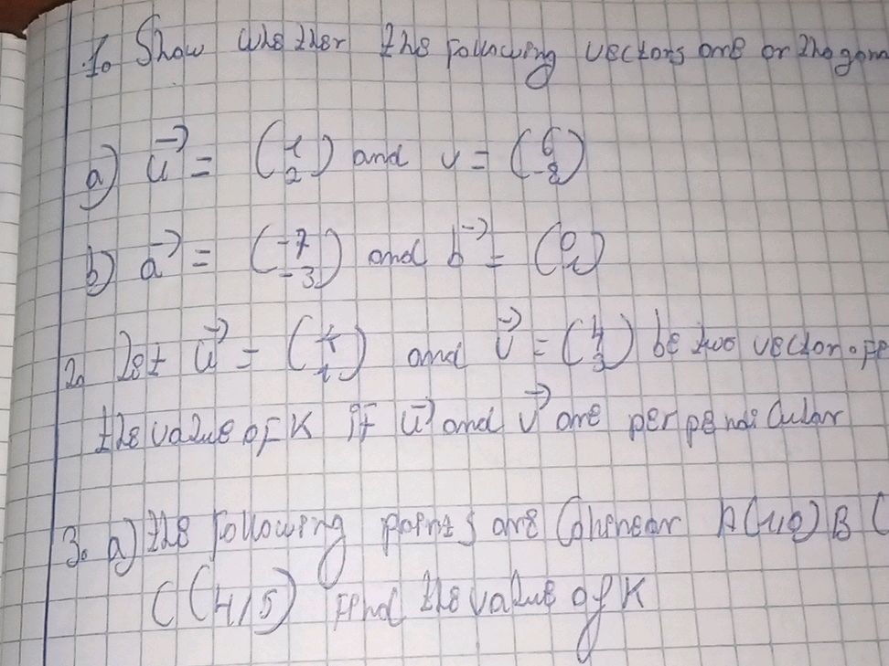 Vector Whether Image 1. To show whether the following vectors are | StudyX