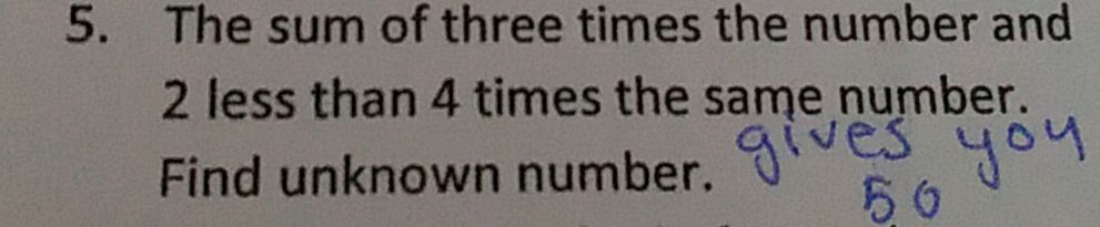 5. The sum of three times the number and 2 | StudyX