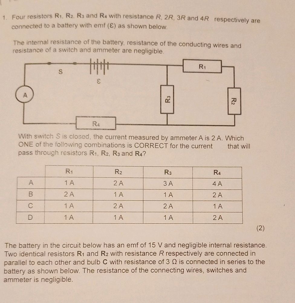 1. Four resistors $R_1$, $R_2$, $R_3$ and | StudyX