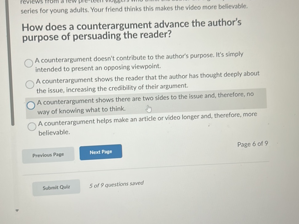 How does a counterargument advance the