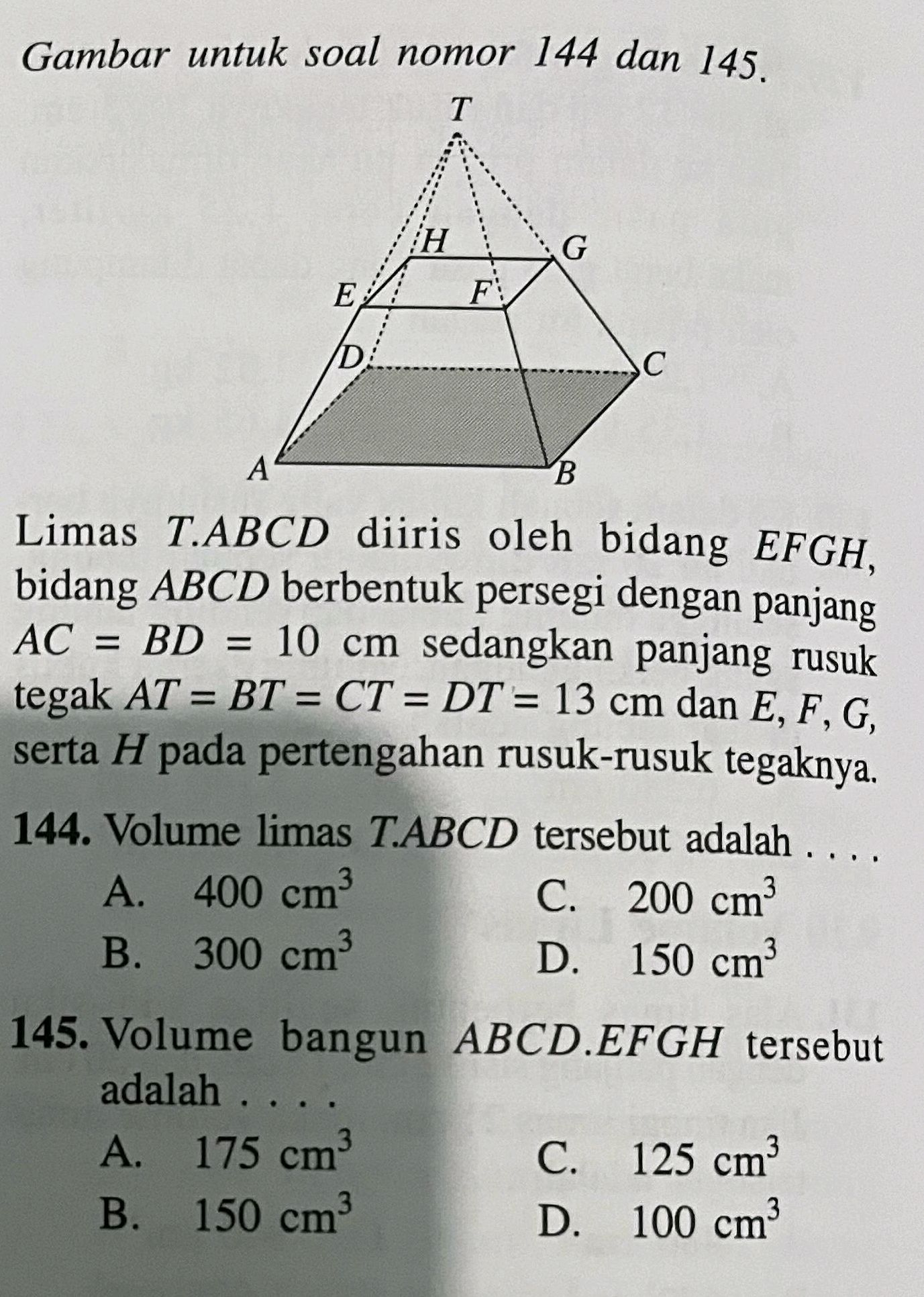 Diiris Limas T.ABCD diiris oleh bidang EFGH, bidang | StudyX