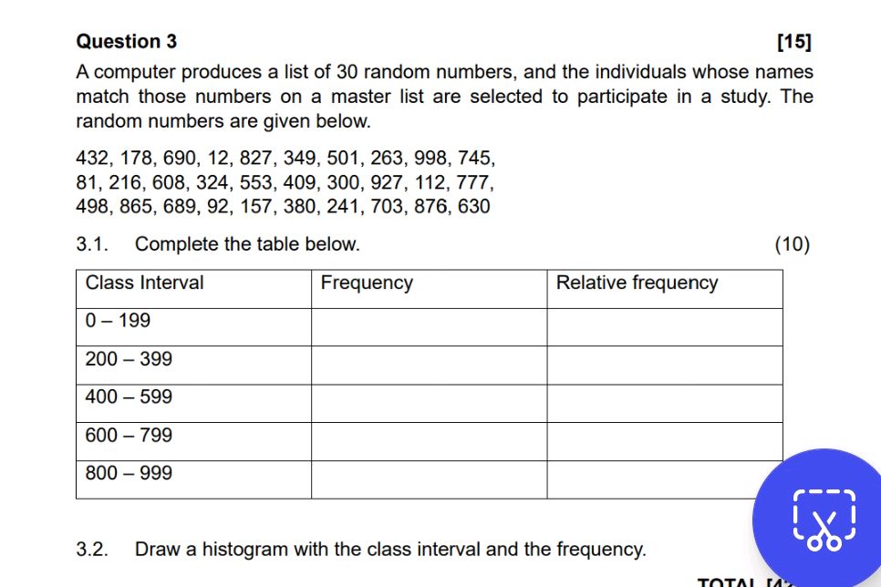 Question 3 A computer produces a list of 30 | StudyX