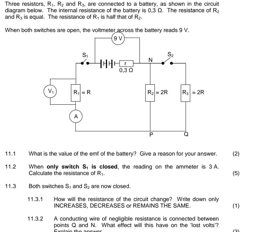Three resistors, R1, R2 and R3, are | StudyX