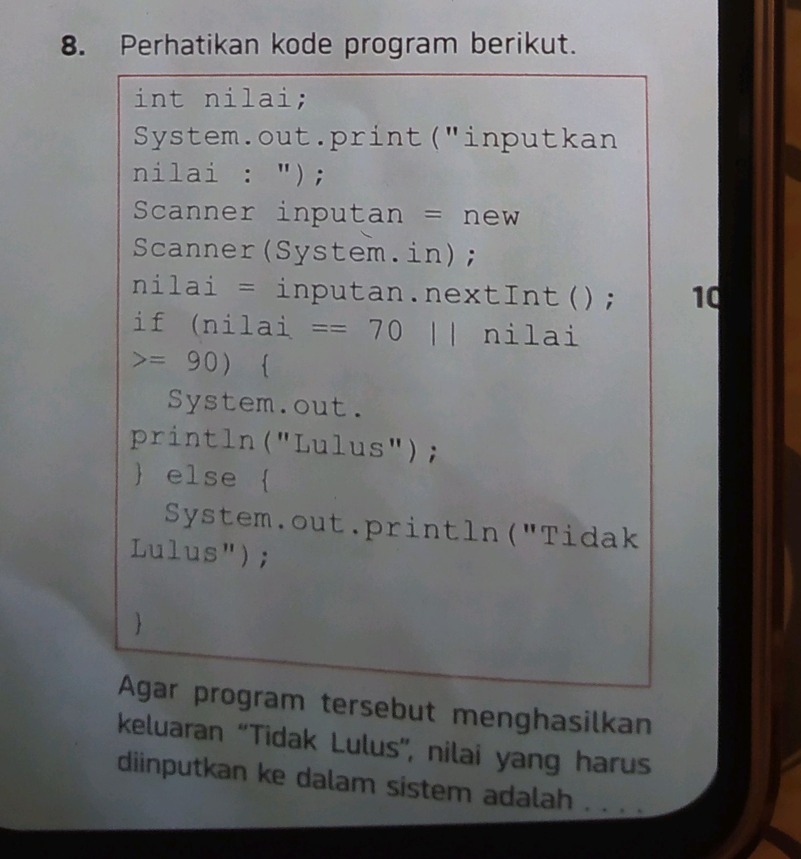 ```java int nilai; | StudyX