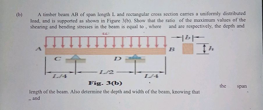 (b) A timber beam AB of span length L and | StudyX