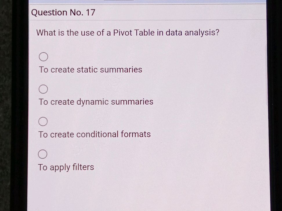 Question No. 17 What is the use of a Pivot | StudyX