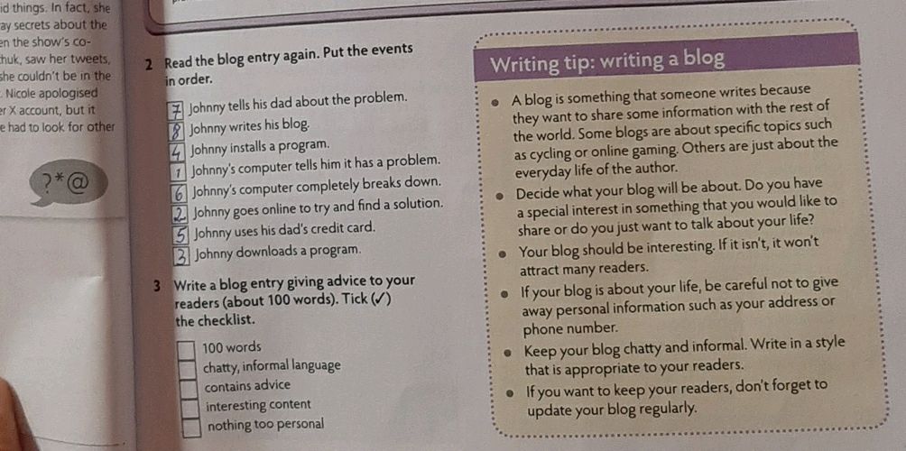 2 Read the blog entry again. Put the events | StudyX