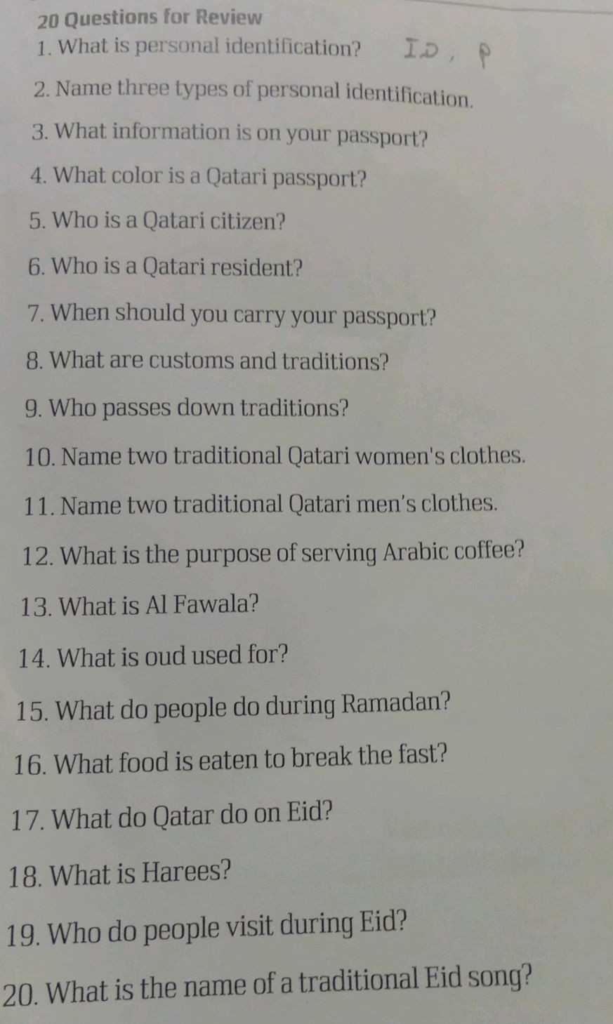 20 Questions for Review 1. What is personal | StudyX