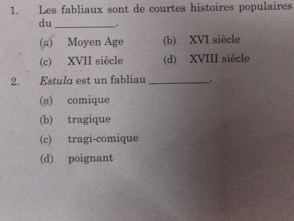 1. Les fabliaux sont de courtes histoires | StudyX