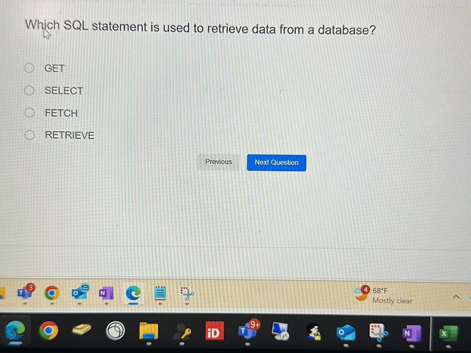 Which SQL statement is used to retrieve data