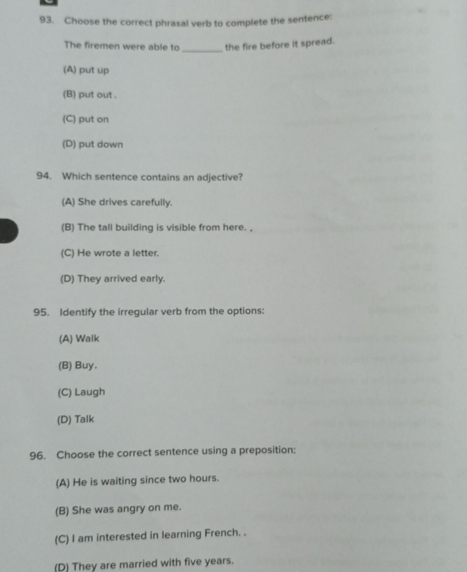 93. Choose the correct phrasal verb to | StudyX
