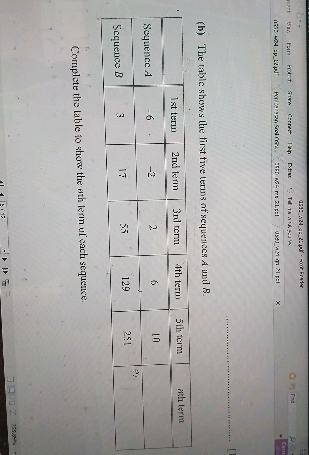 (b) The table shows the first five terms of | StudyX
