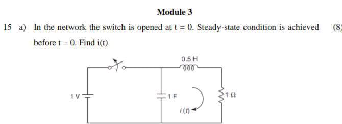 In the network the switch is opened at t = | StudyX
