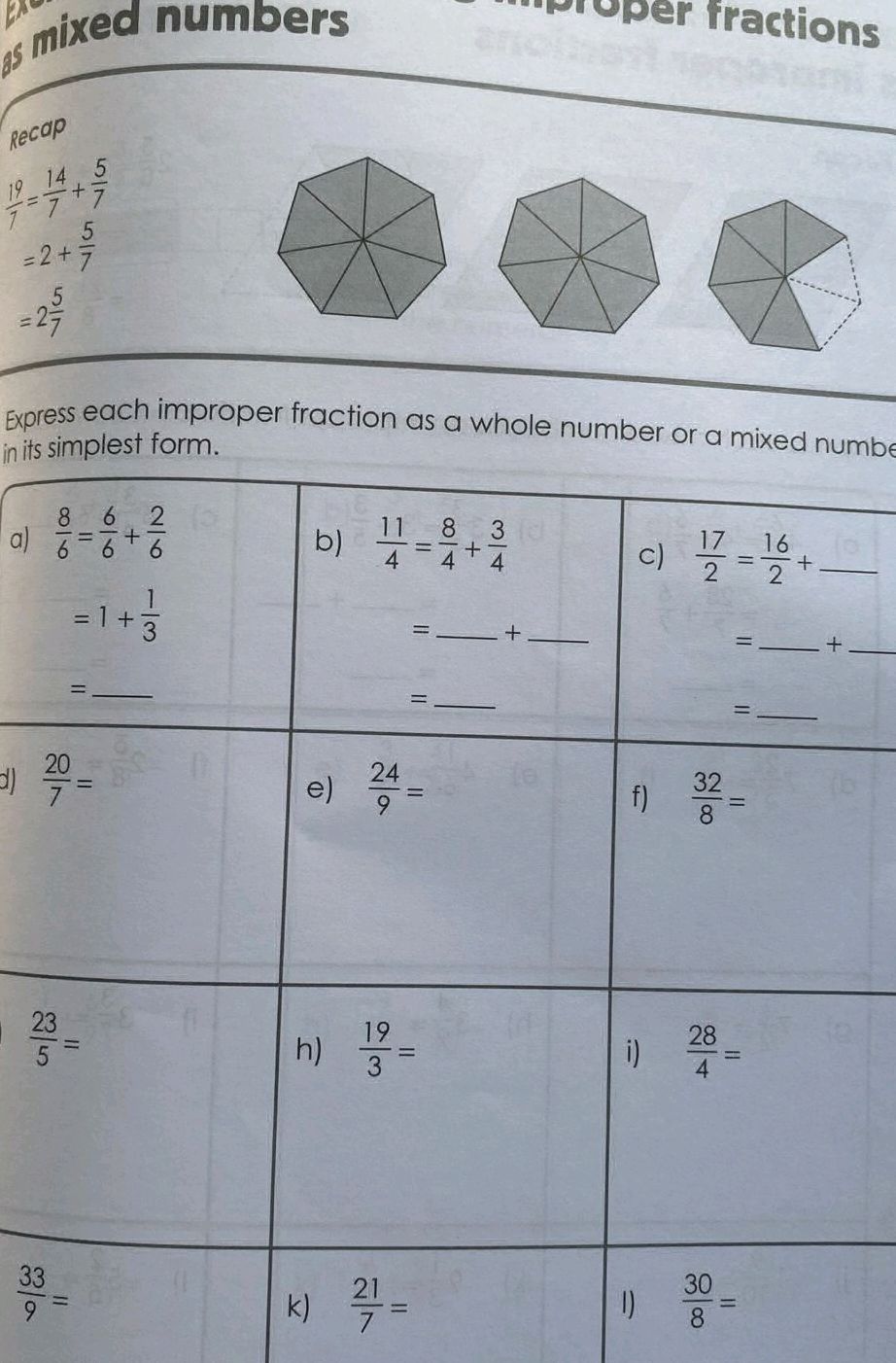 Express each improper fraction as a whole | StudyX
