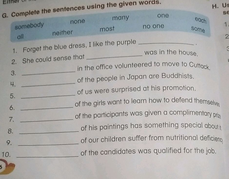 G. Complete the sentences using the given | StudyX