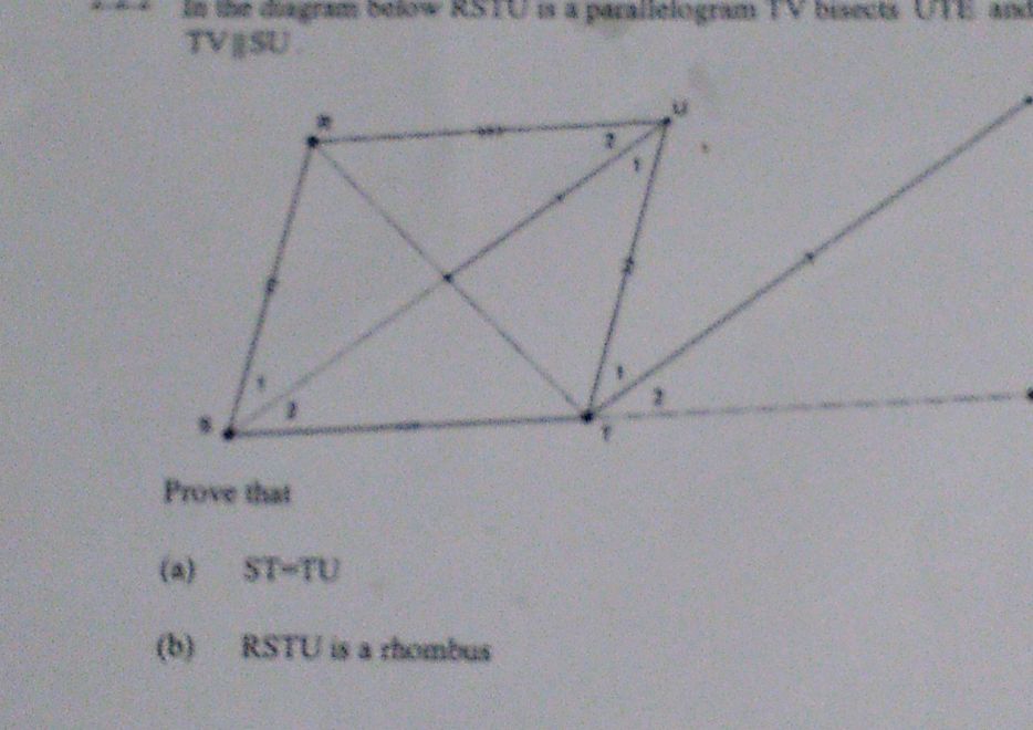 In the diagram below RSTU is a parallelogram | StudyX