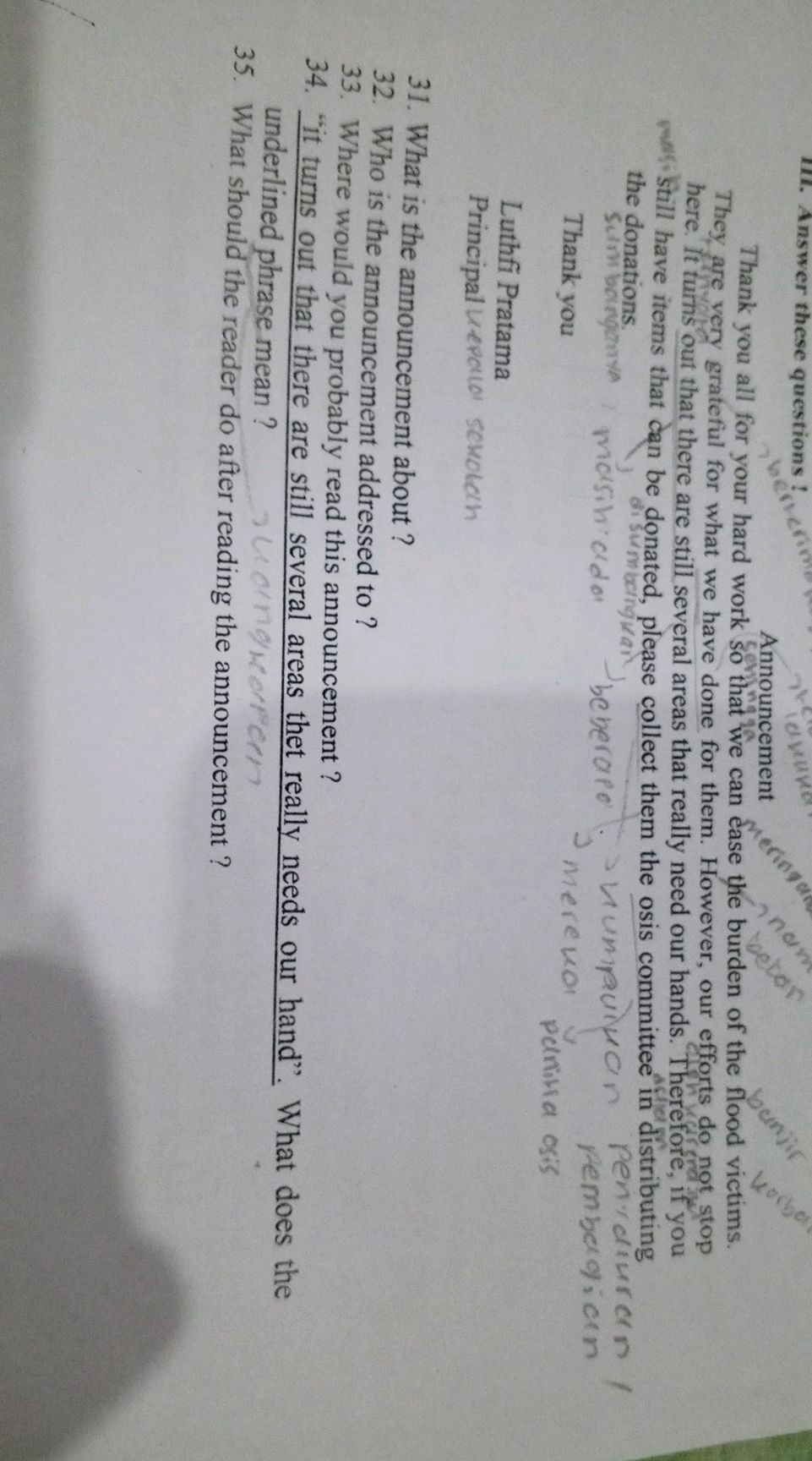 31. What is the announcement about? 32. Who | StudyX