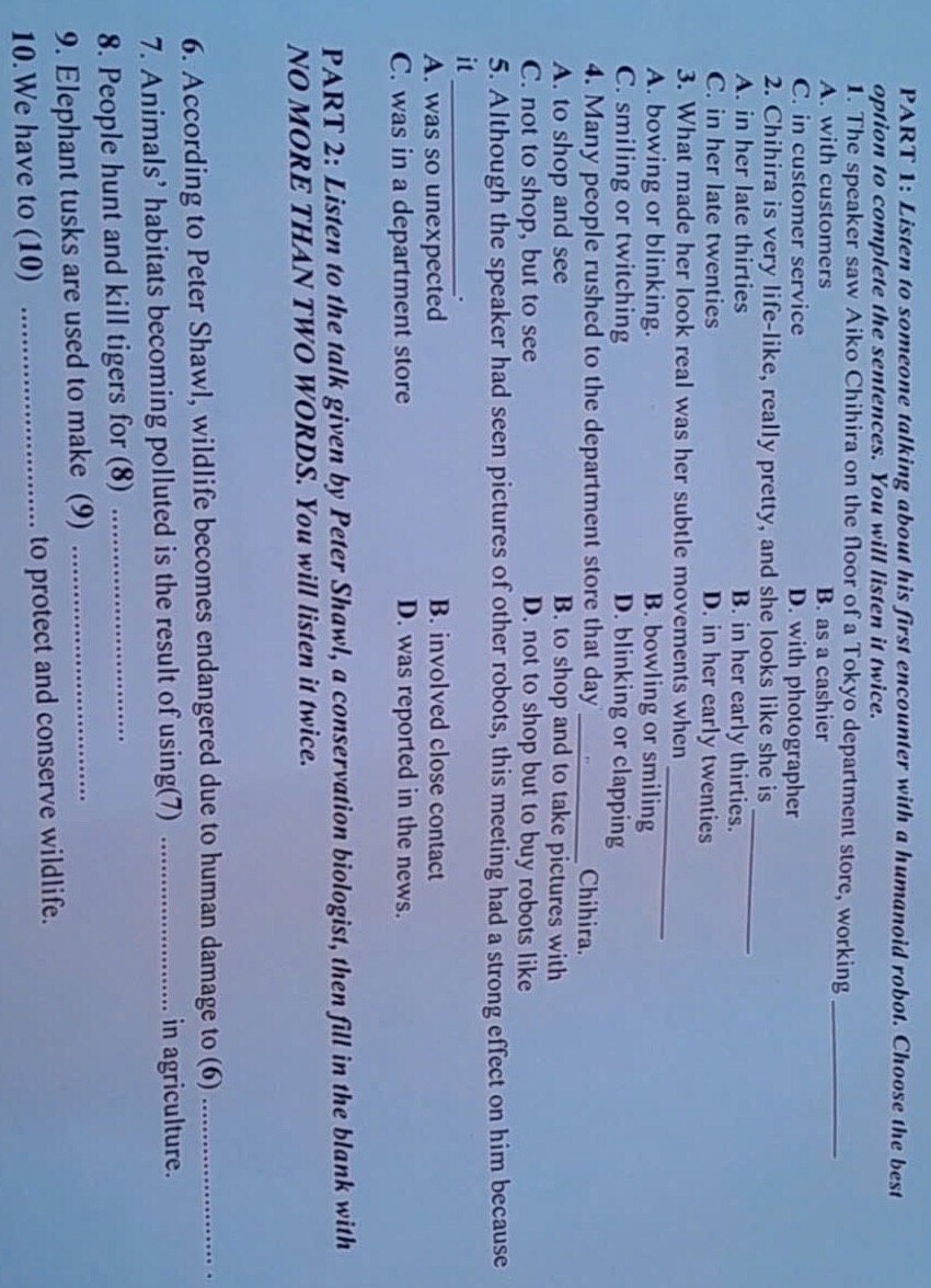 PART 1: Listen to someone talking about his | StudyX