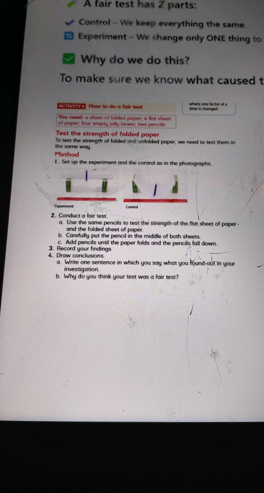 ACTIVITY 4 How to do a fair test You need: | StudyX