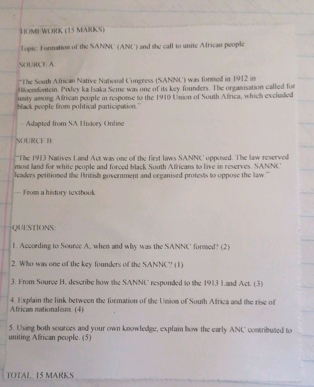 Topic: Formation of the SANNC (ANC) and the