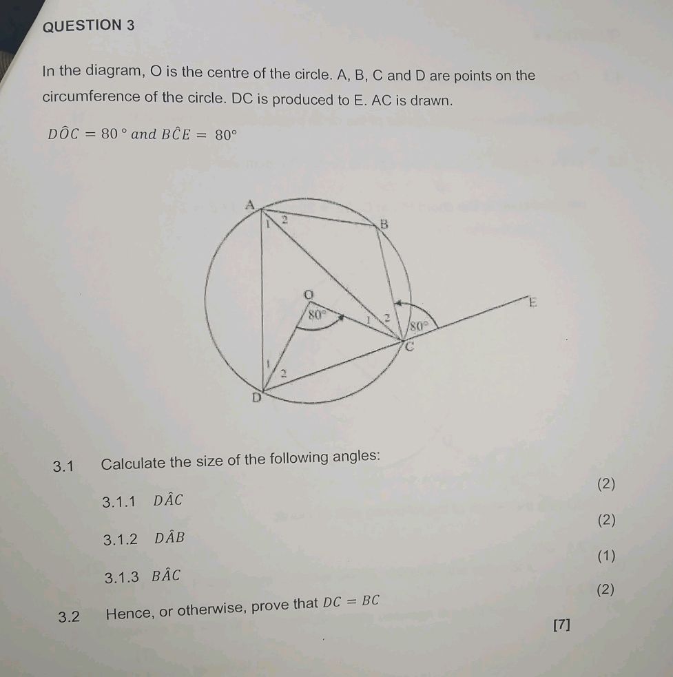 QUESTION 3 In the diagram, O is the centre | StudyX