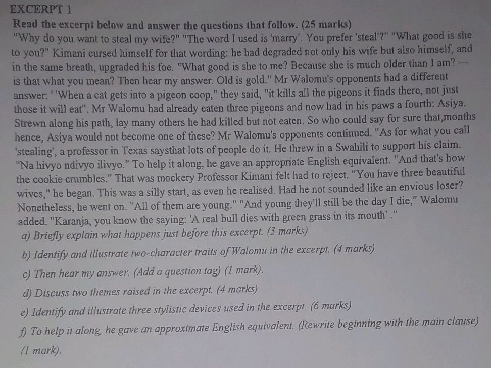 EXCERPT 1 Read the excerpt below and answer