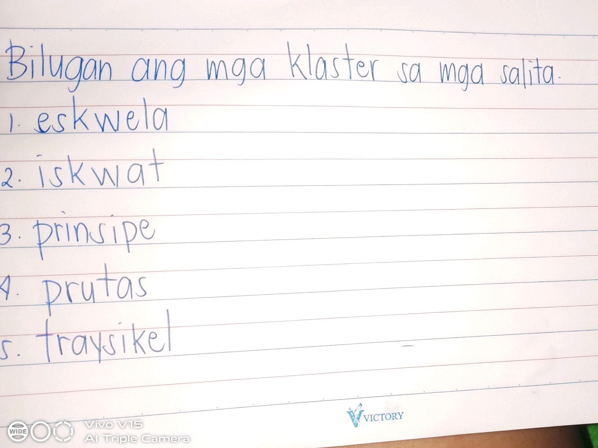 Bilugan ang mga klaster sa mga salita. 1. | StudyX