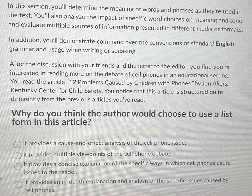 List Form Article Response Example Why do you think the author would choose to
