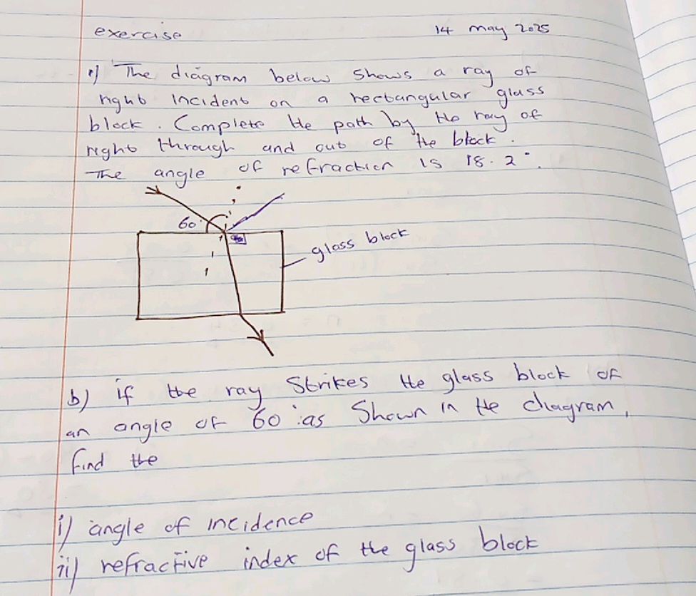 1) The diagram below shows a ray of light | StudyX