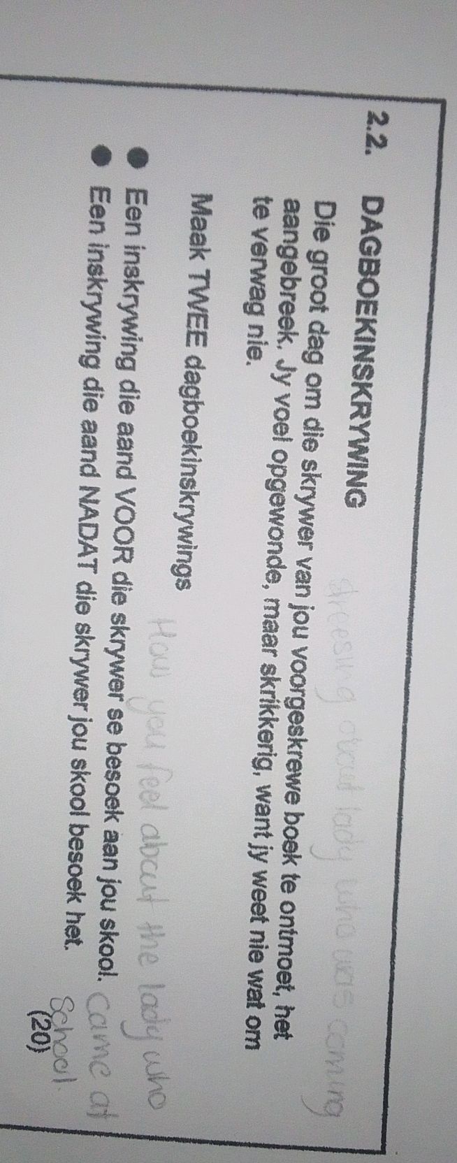 2.2. DAGBOEKINSKRYWING Maak TWEE | StudyX