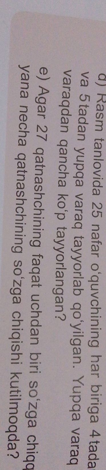 25 May Rasm Bitituv d) Rasm tanlovida 25 nafar o'quvchining har | StudyX