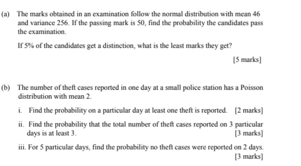 (a) The marks obtained in an examination | StudyX