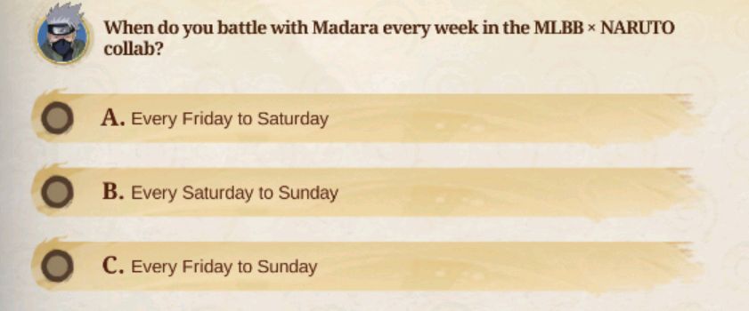 When Do You Battle With Madara Every Week In Mlbb