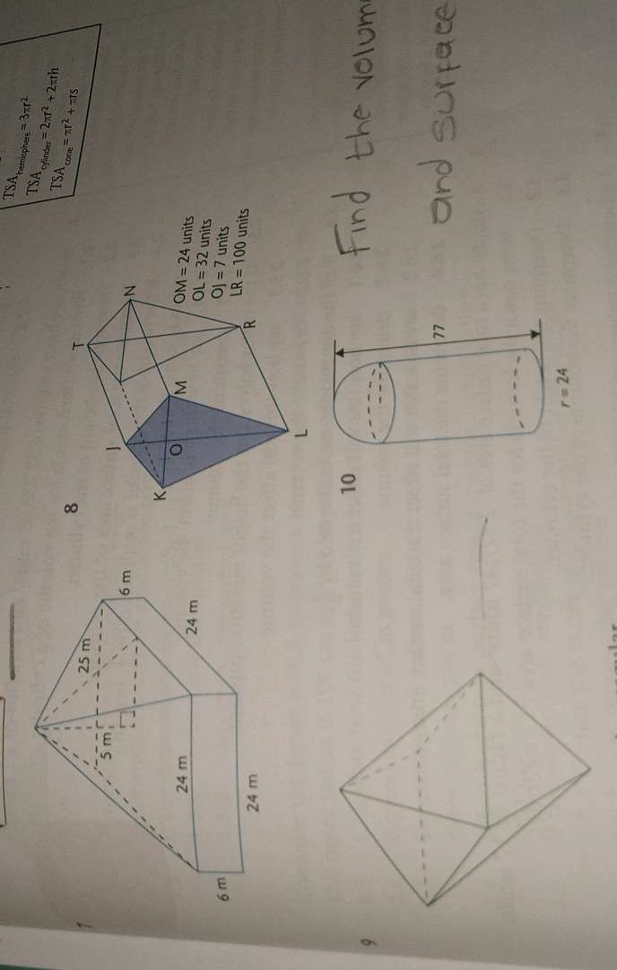 8 l T SA haminphece =3 r2 l T S A cone = r2+