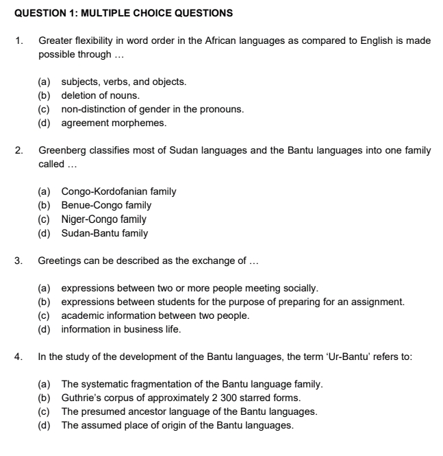 QUESTION 1 MULTIPLE CHOICE QUESTIONS 1