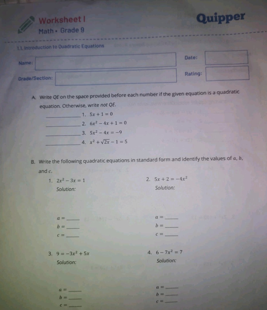 Worksheet I Quipper Math Grade 9 11 | StudyX